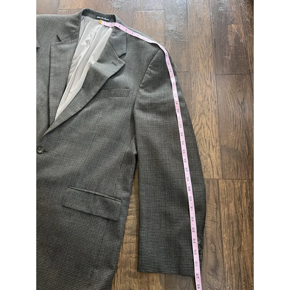 VTG Ralph Lauren‎ Mens 44L Suit Jacket Wool Mini Houndstooth Blazer Sport Coat